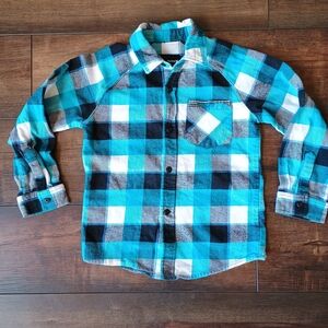 Hurley Turquoise and Black Plaid Kids Button Down Shirt